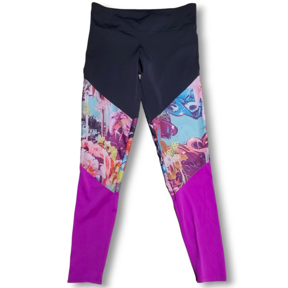 Onzie Full-length Floral Color Block Leggings Size M/L